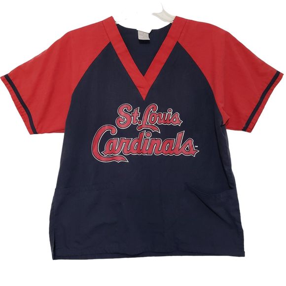 St Louis Cardinals Short Sleeve V-neck Scrubs with Front Pockets; Size Small - Picture 1 of 10